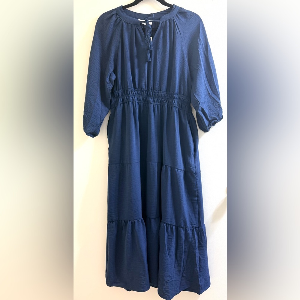 Lucky Brand | Smocked Tiered Midi Bohemian Dress “Insignia Blue"  Size S - NWT - Picture 2 of 11